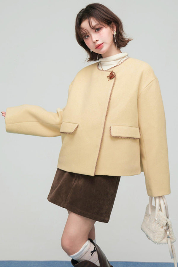 アシンメトリカルレースウールコート