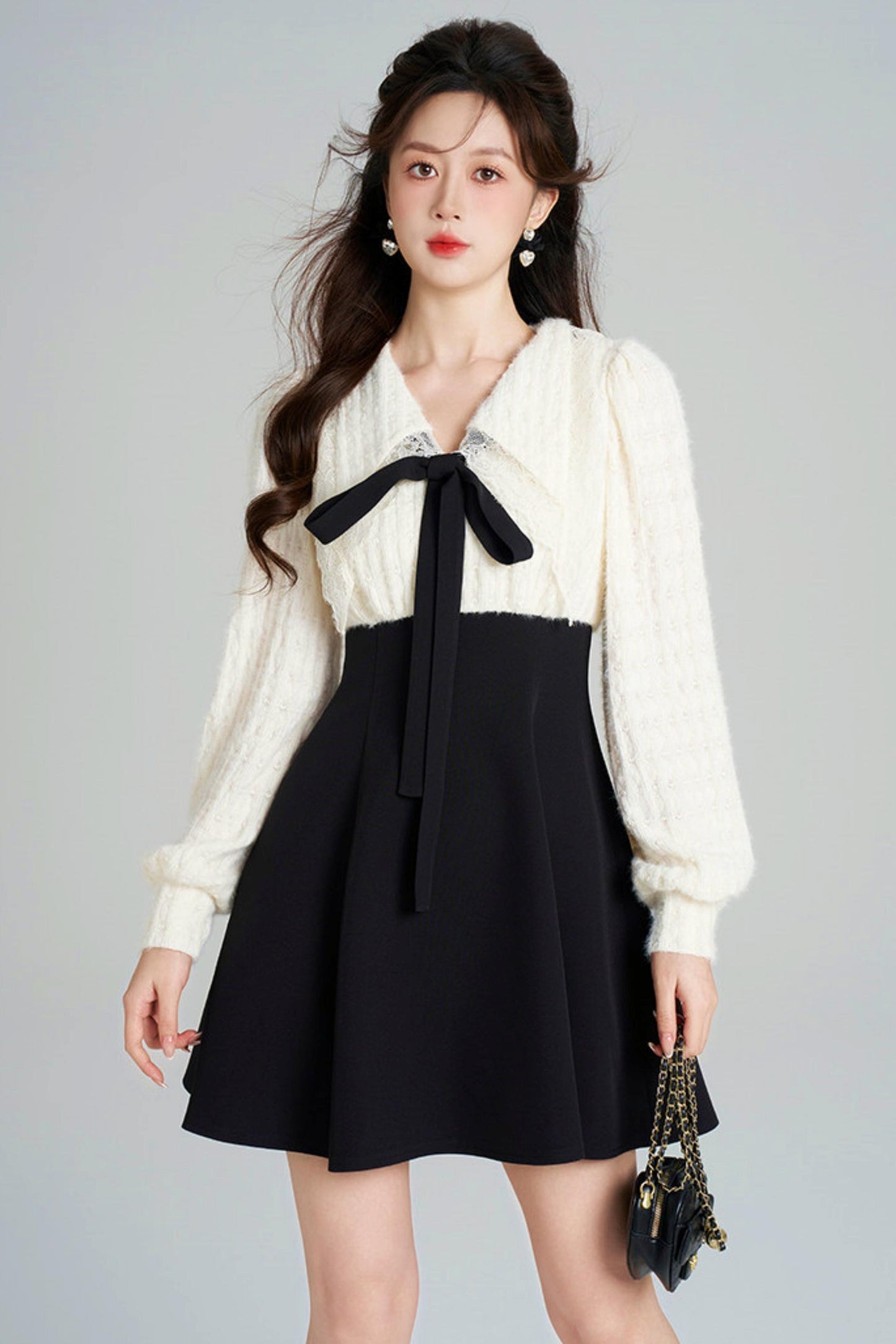 French Plush Patchwork Dress