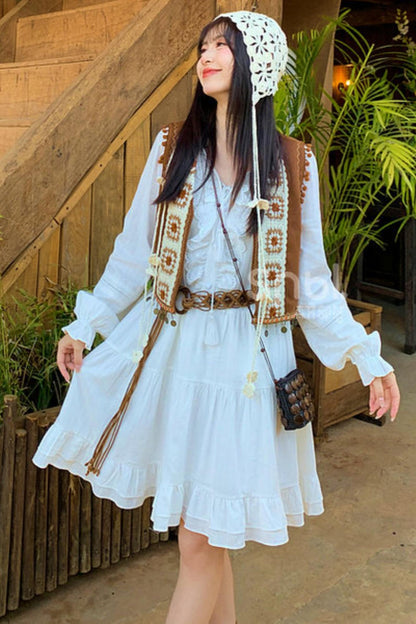 ボヘミアンクロシェレイヤードレス+ベスト