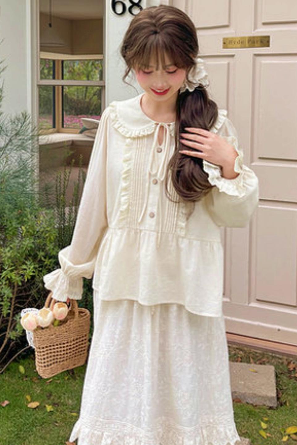 Reine Baumwollbluse mit Puppenkragen
