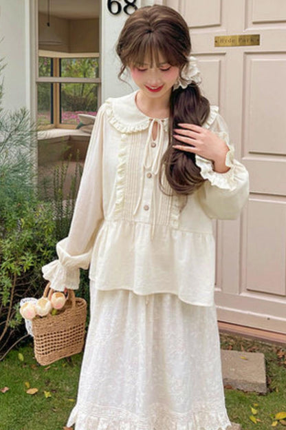 Reine Baumwollbluse mit Puppenkragen