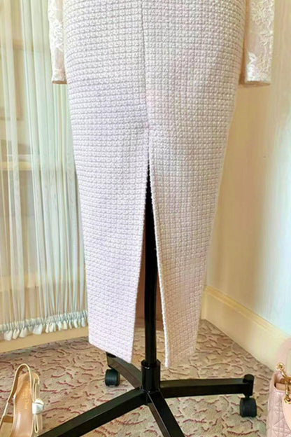 Lace Waist Slim Fit Dress + Fur Coat