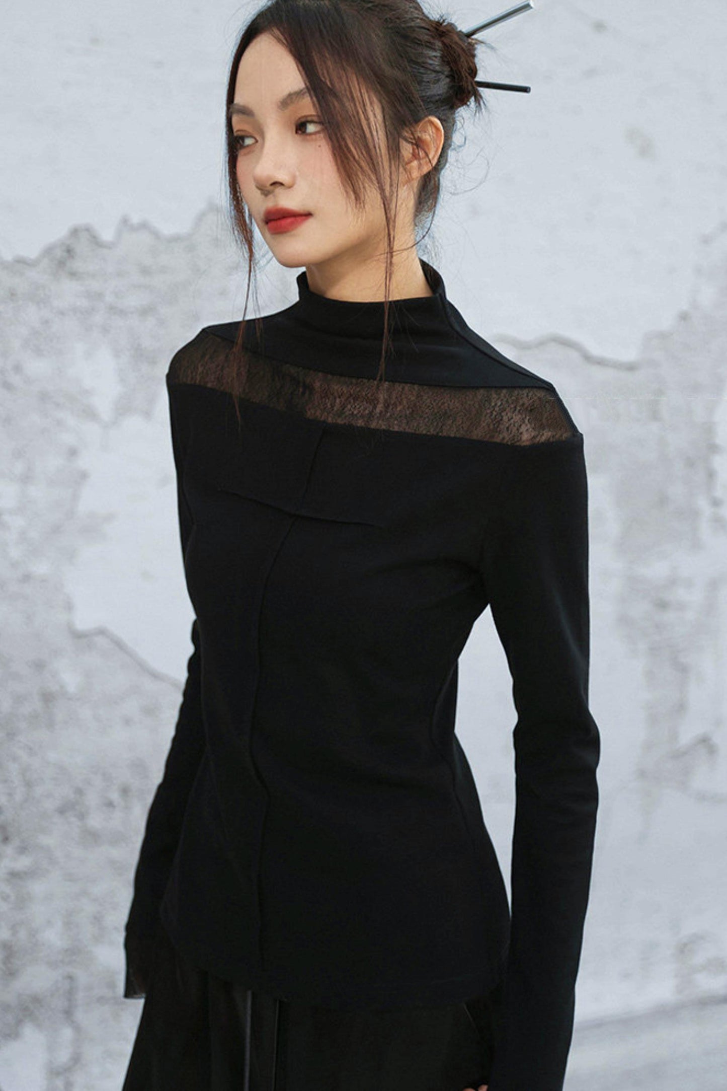 Black wool high neck top