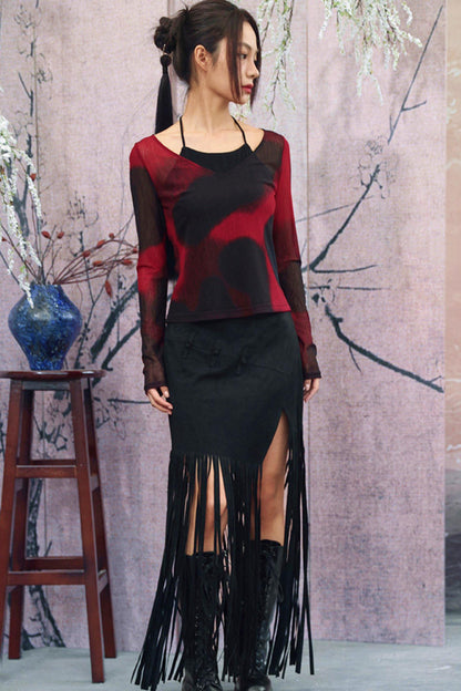 Retro Suede Fringe Skirt