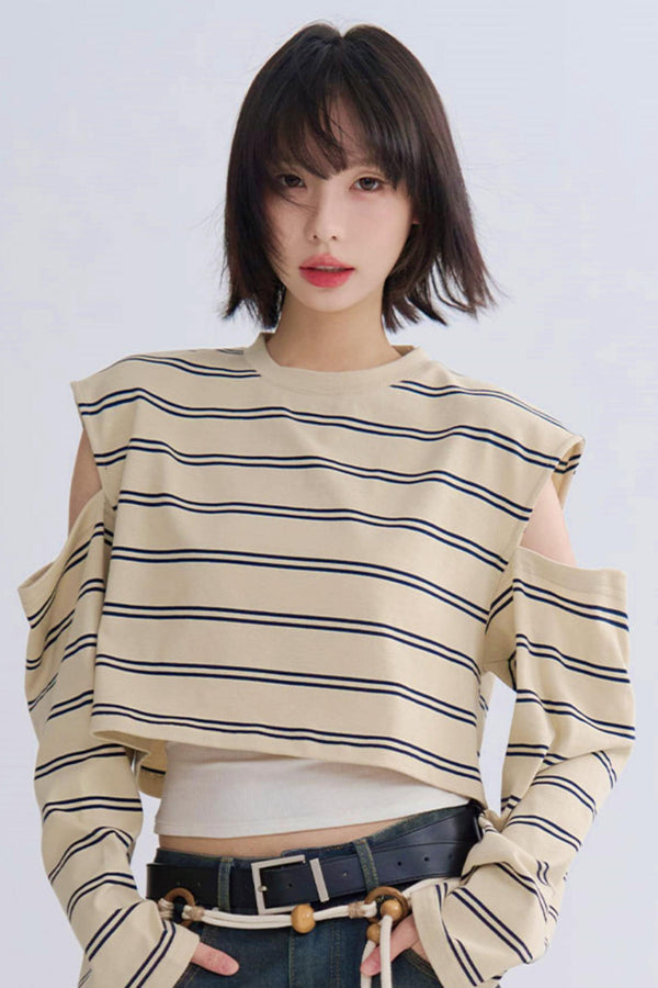カジュアルストライプロングスリーブティー