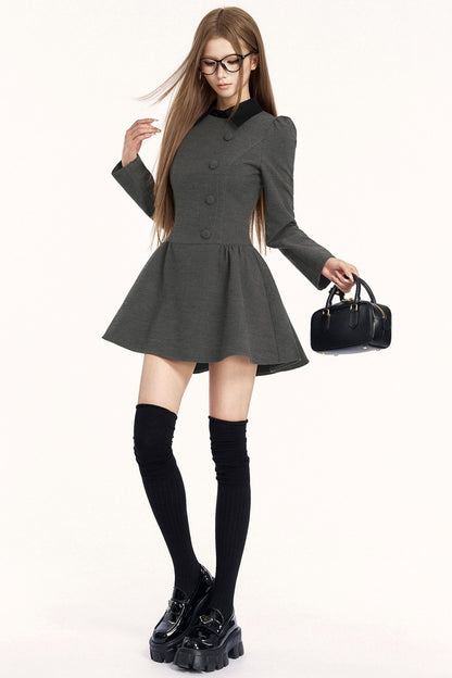 レトロガーリーカラーブロッキングドレス