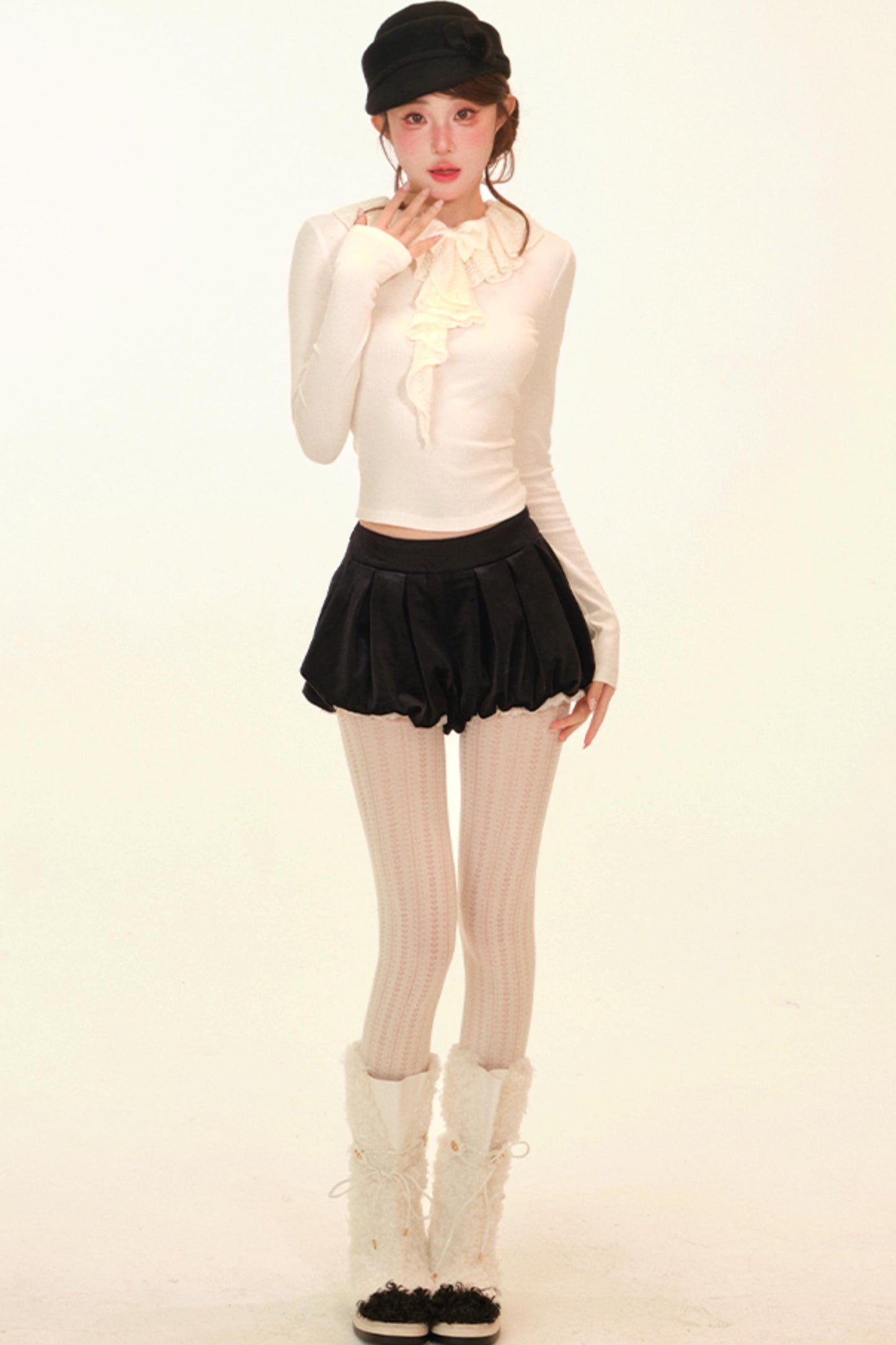 Winter Lace Ruffle Coat + Top + Pants