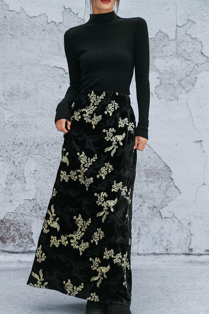 ブラックアンドゴールドベルベットスカート