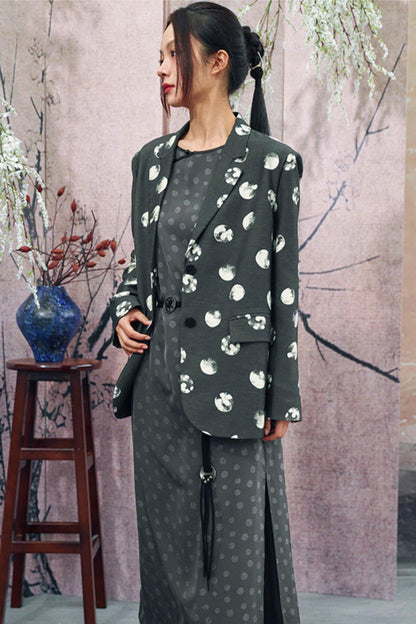 Polka Dot Shoulder Padded Blazer