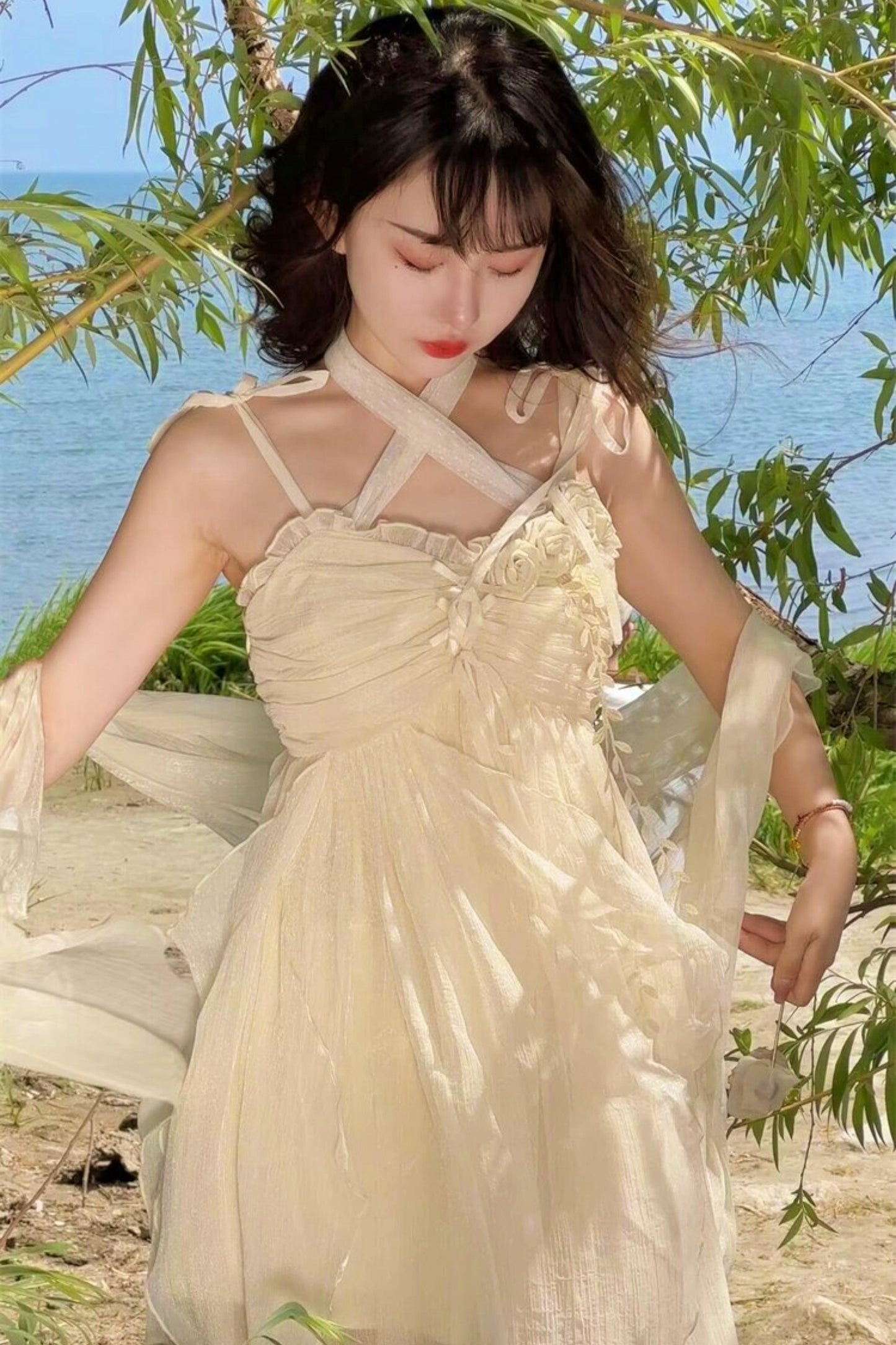 Robe lolita de fée d’un blanc pur (avec châle)