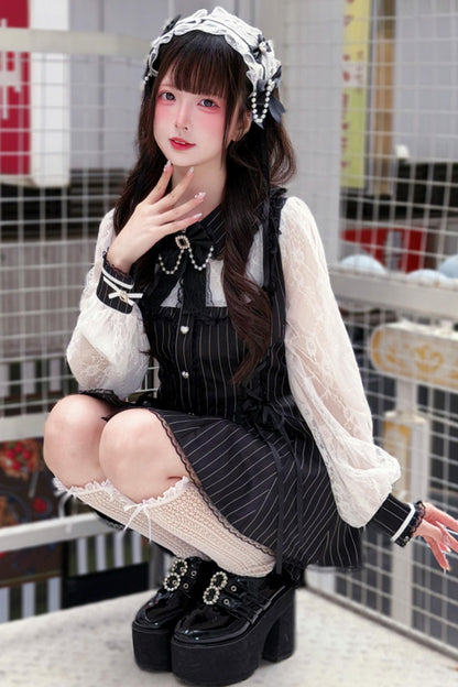 Striped Lace Dark Kawaii Dress + Shorts + Headdress