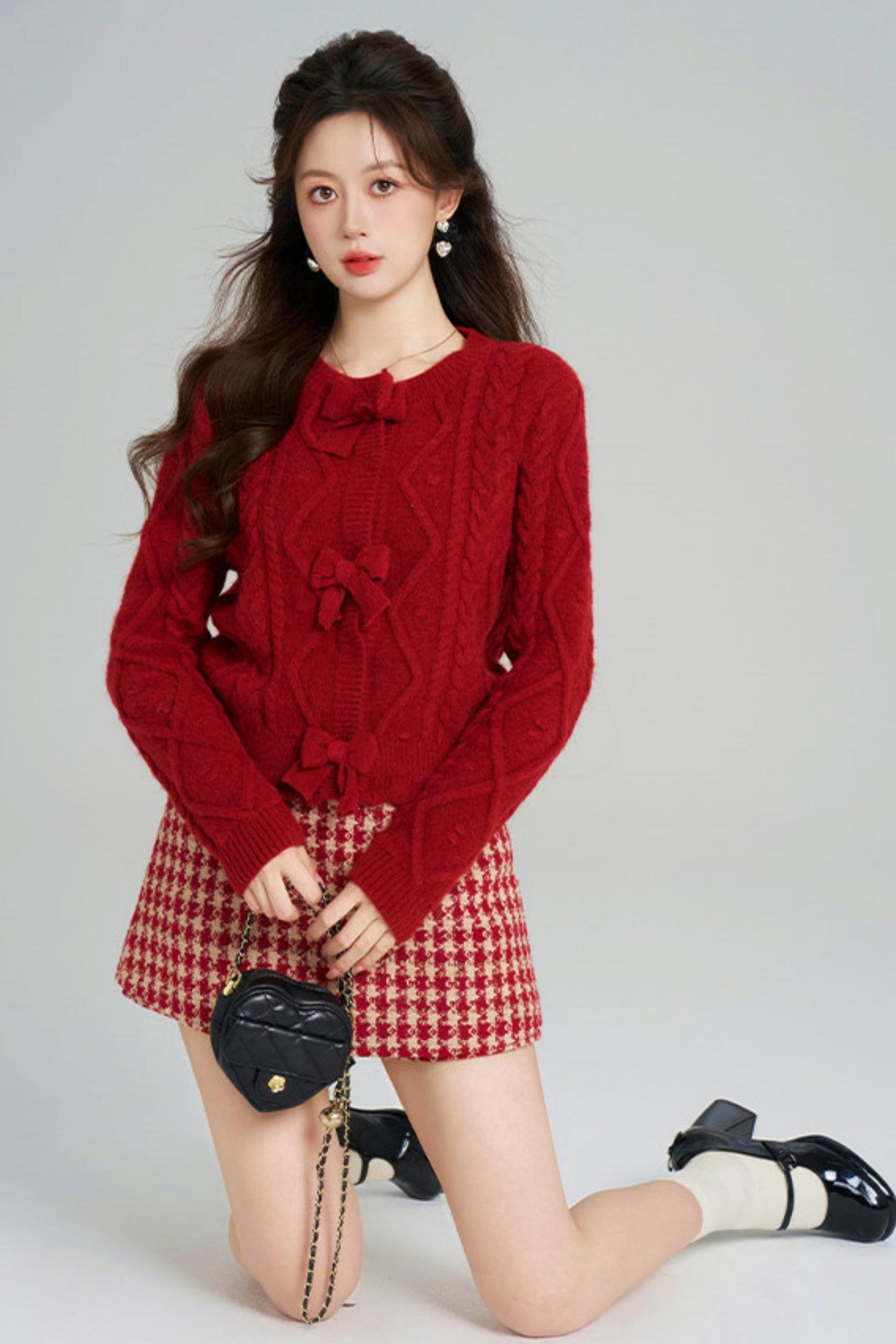 リボンケーブルニットカーディガン