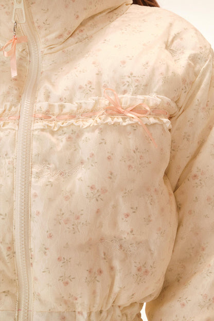 Sweet Lace Floral Down Jacket + Skirt