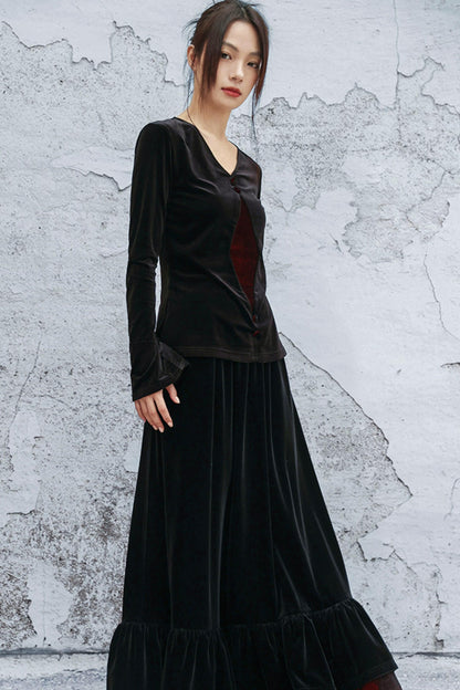 ゴシックベルベットベルスリーブブラウス