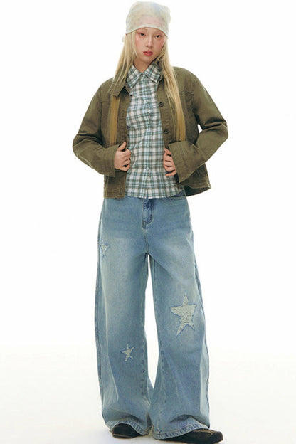 Star Wide Leg Denim Pants