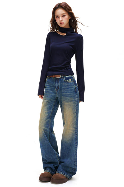 カットデザインタートルネックトップス