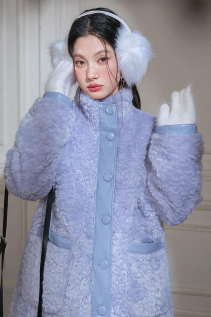 Matte Fleece Stand Collar Coat