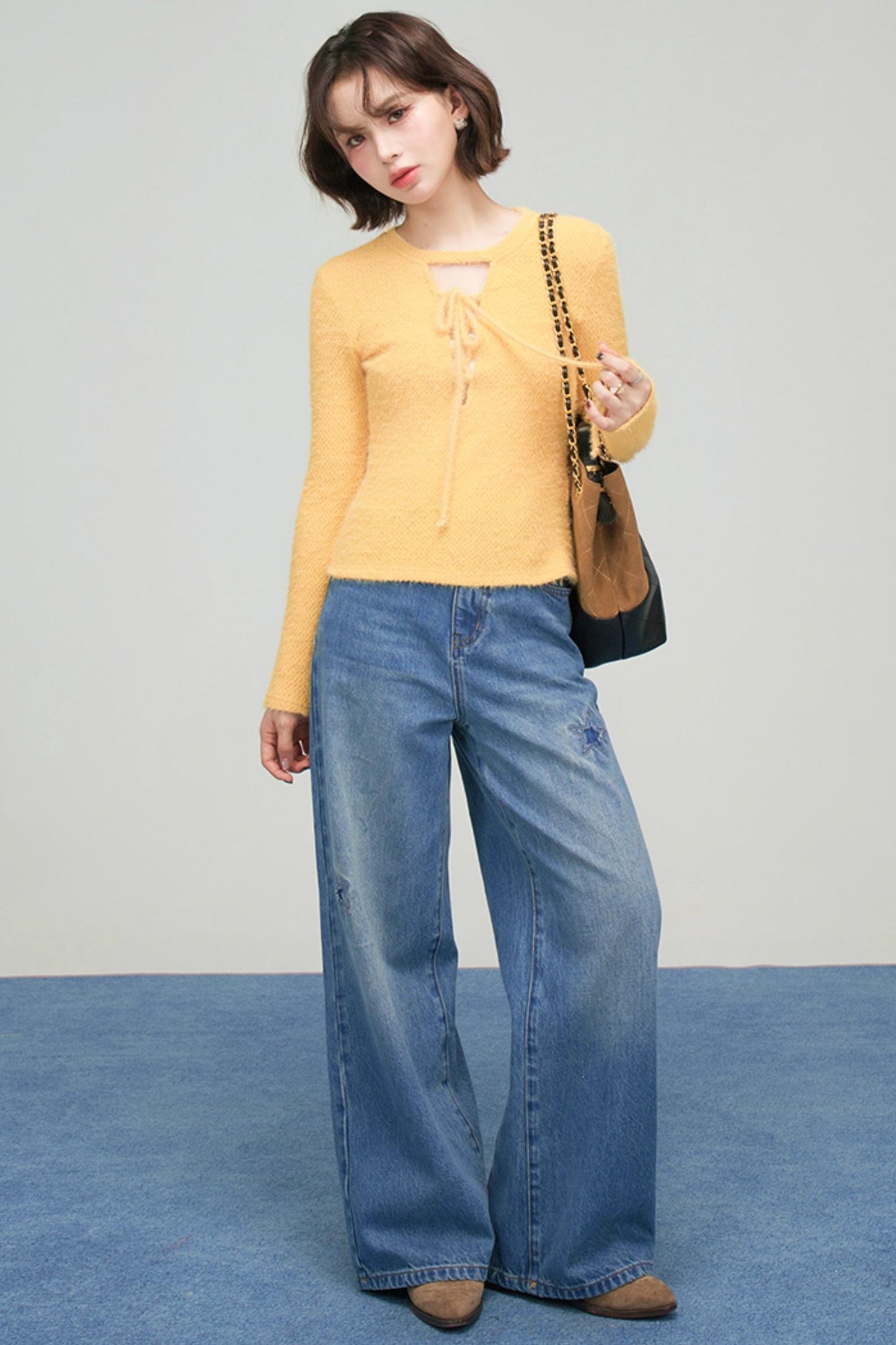 プチハニーリボンカラーニットトップス