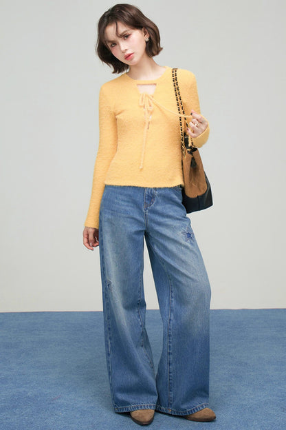 プチハニーリボンカラーニットトップス