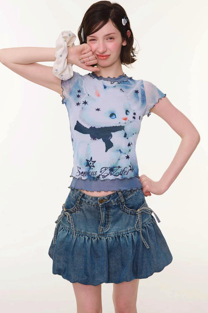 Rabbit Dream Cat Print Top
