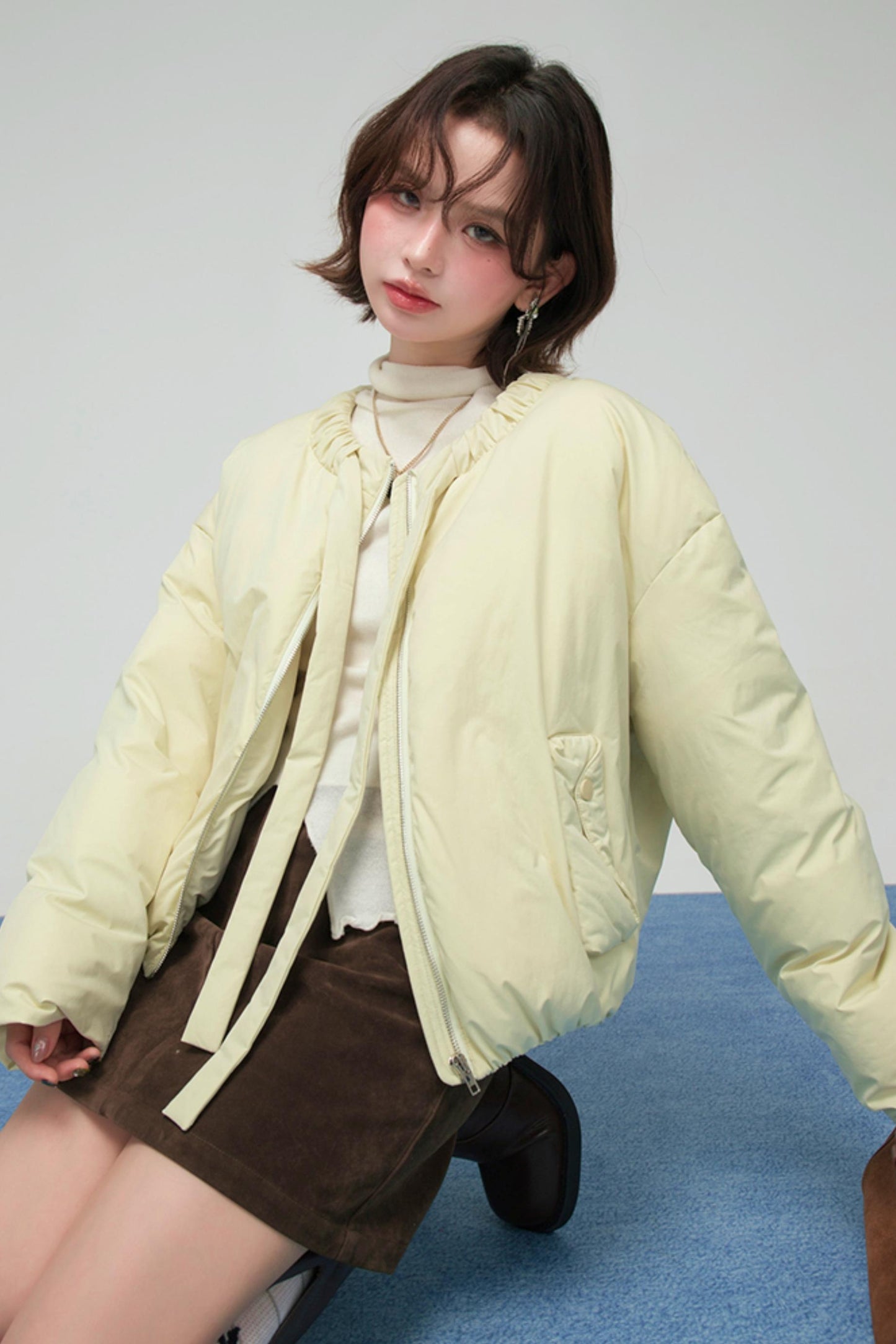 リボンショートダウンジャケット