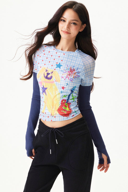 Graffiti-Mesh-Patchwork-Oberteil