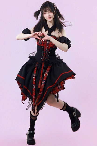 Robe punk gothique subculturelle à carreaux