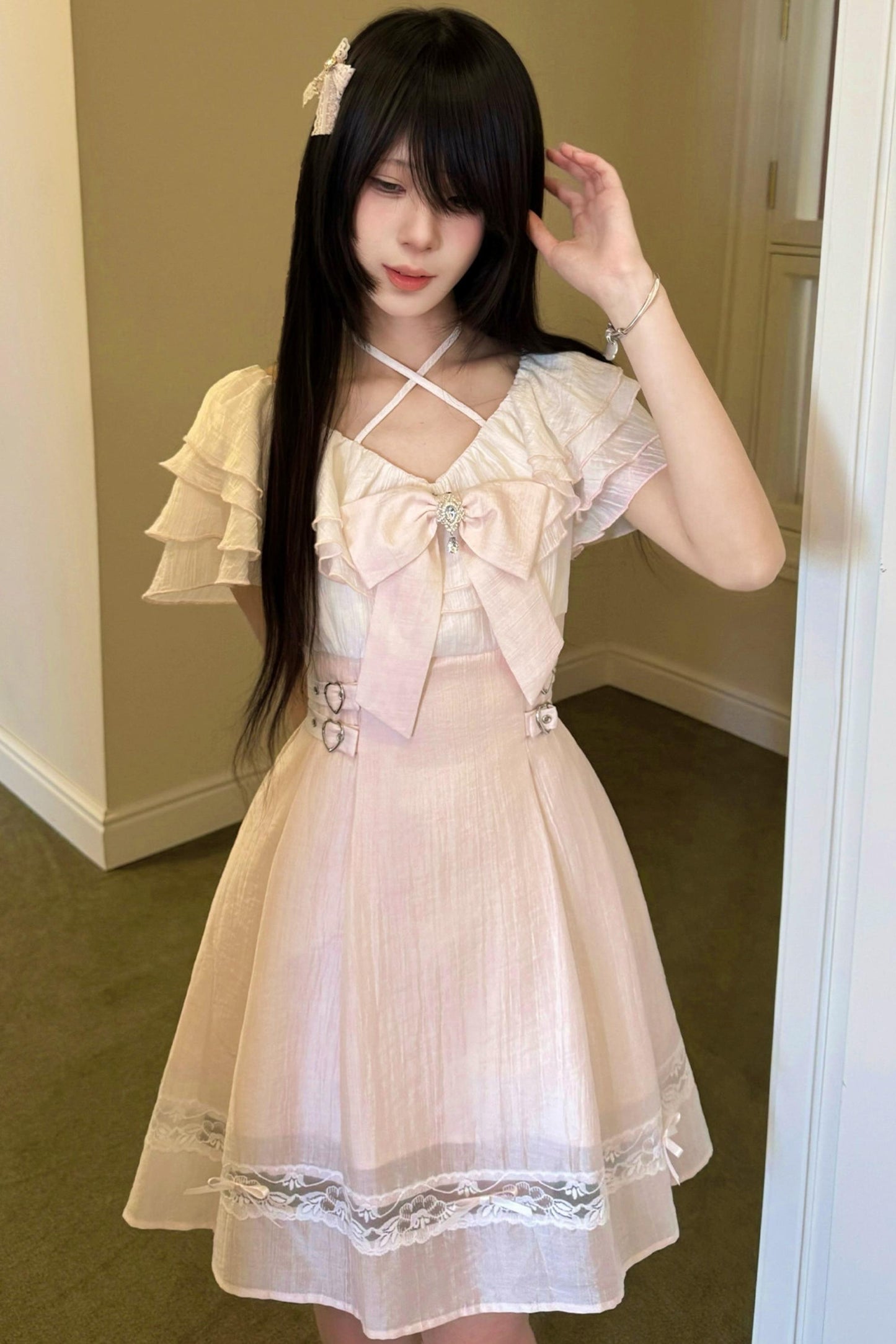 粉色霧感公主洋裝