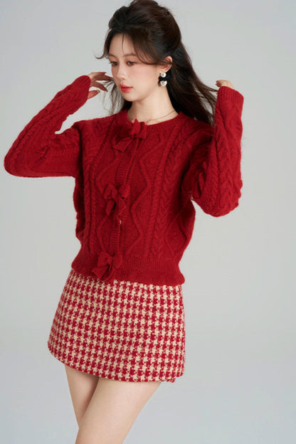 リボンケーブルニットカーディガン