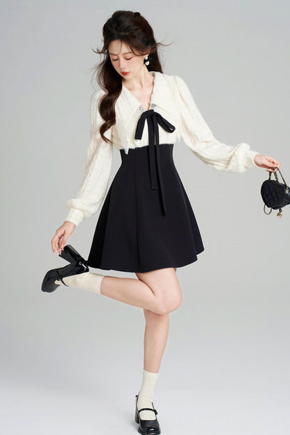 French Plush Patchwork Dress