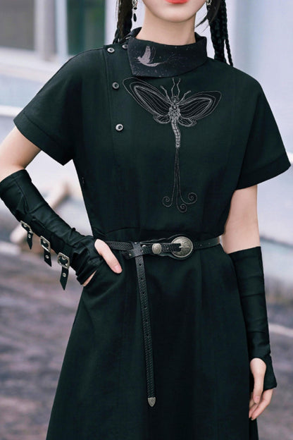 Black Dark Fantasy Metal Buckle Arm Covers (Fingerless Gloves)