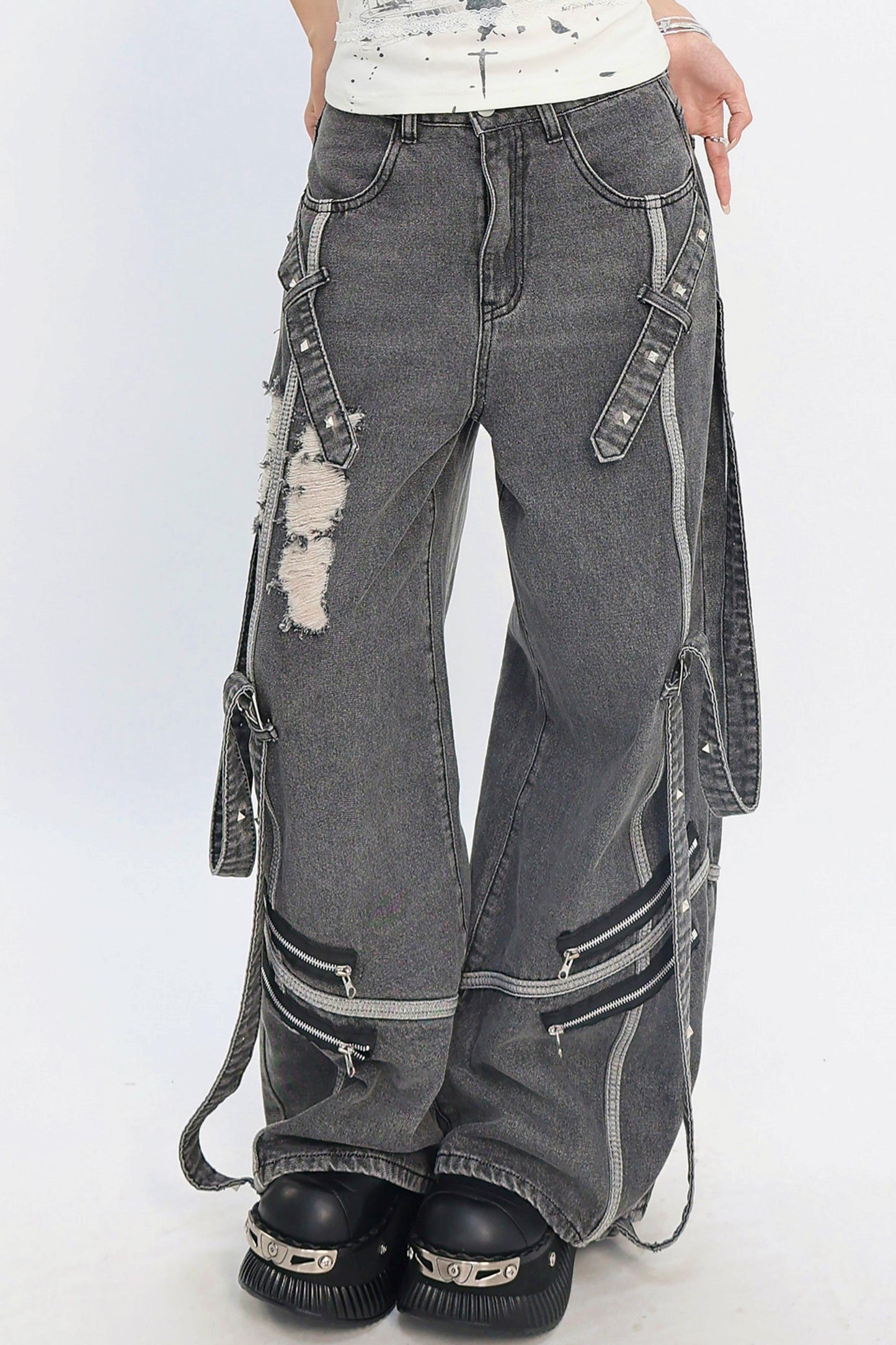 Decadent Punk Strap Denim Pants
