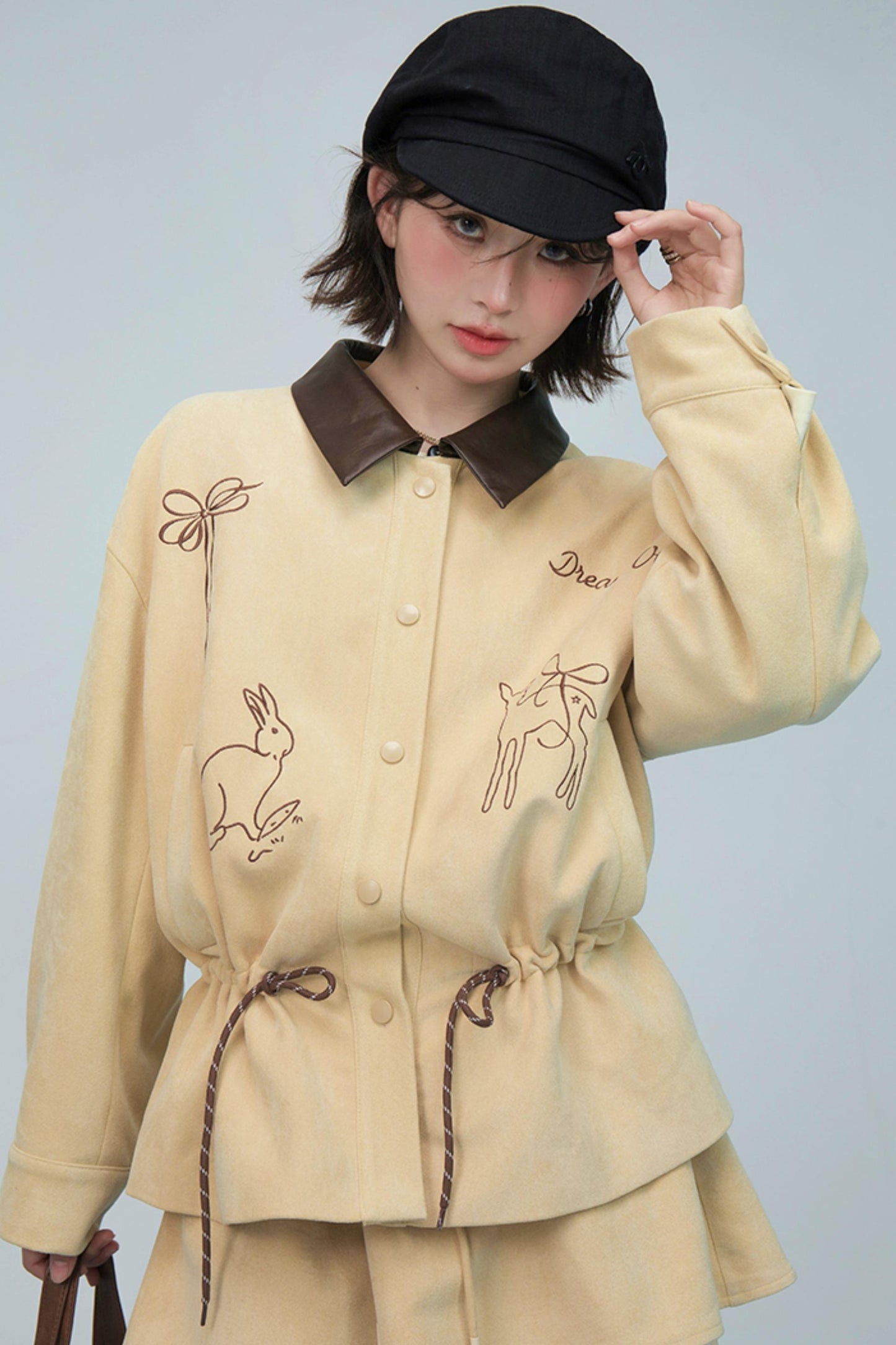 ウィートベージュエンブロイダージャケットセットアップ