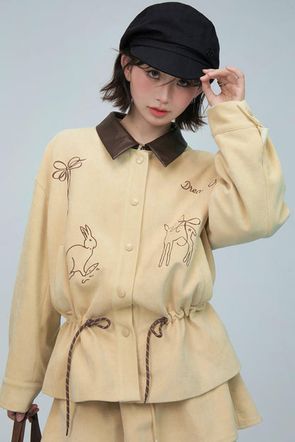 ウィートベージュエンブロイダージャケットセットアップ