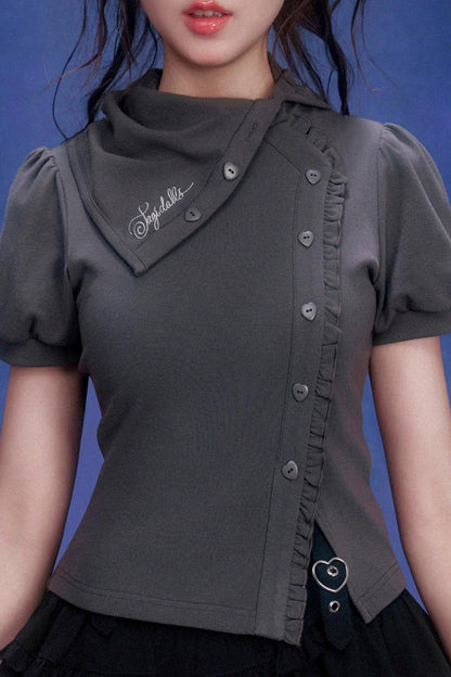 Dark-Kawaii-Oberteil mit Puffärmeln