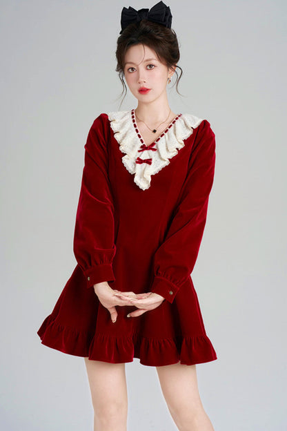 Red Velvet Lace Dress