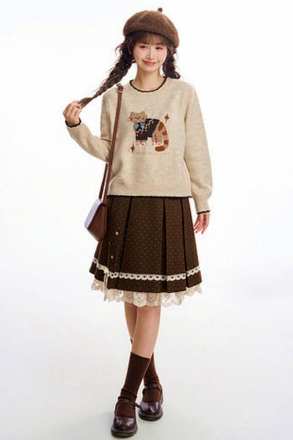 ブラウンポルカドットレーススカート