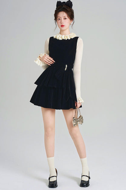 Black Velvet Tiered Dress + Top