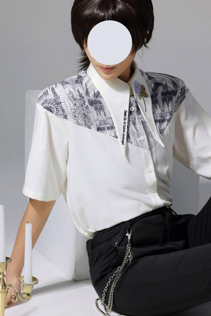 Gothic Arch Print Big Collar Design Shirt