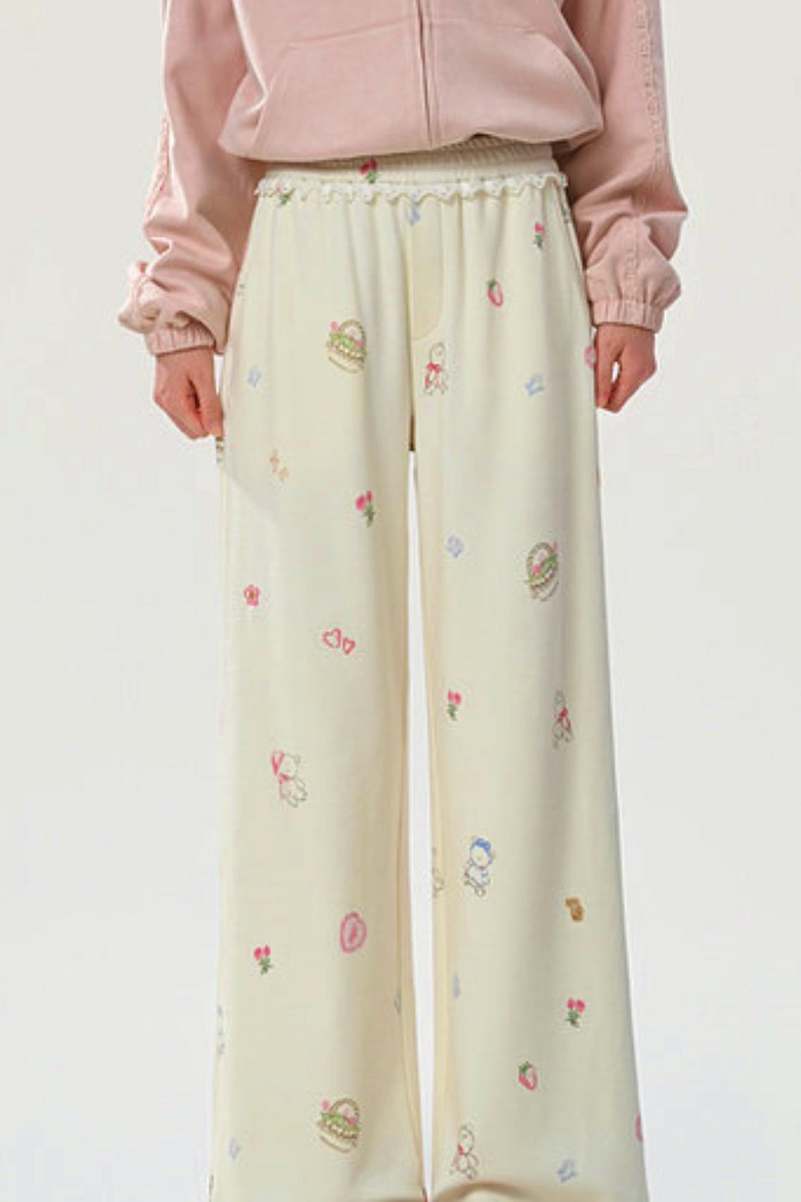 Hose mit Cartoon-Print und Drapierung