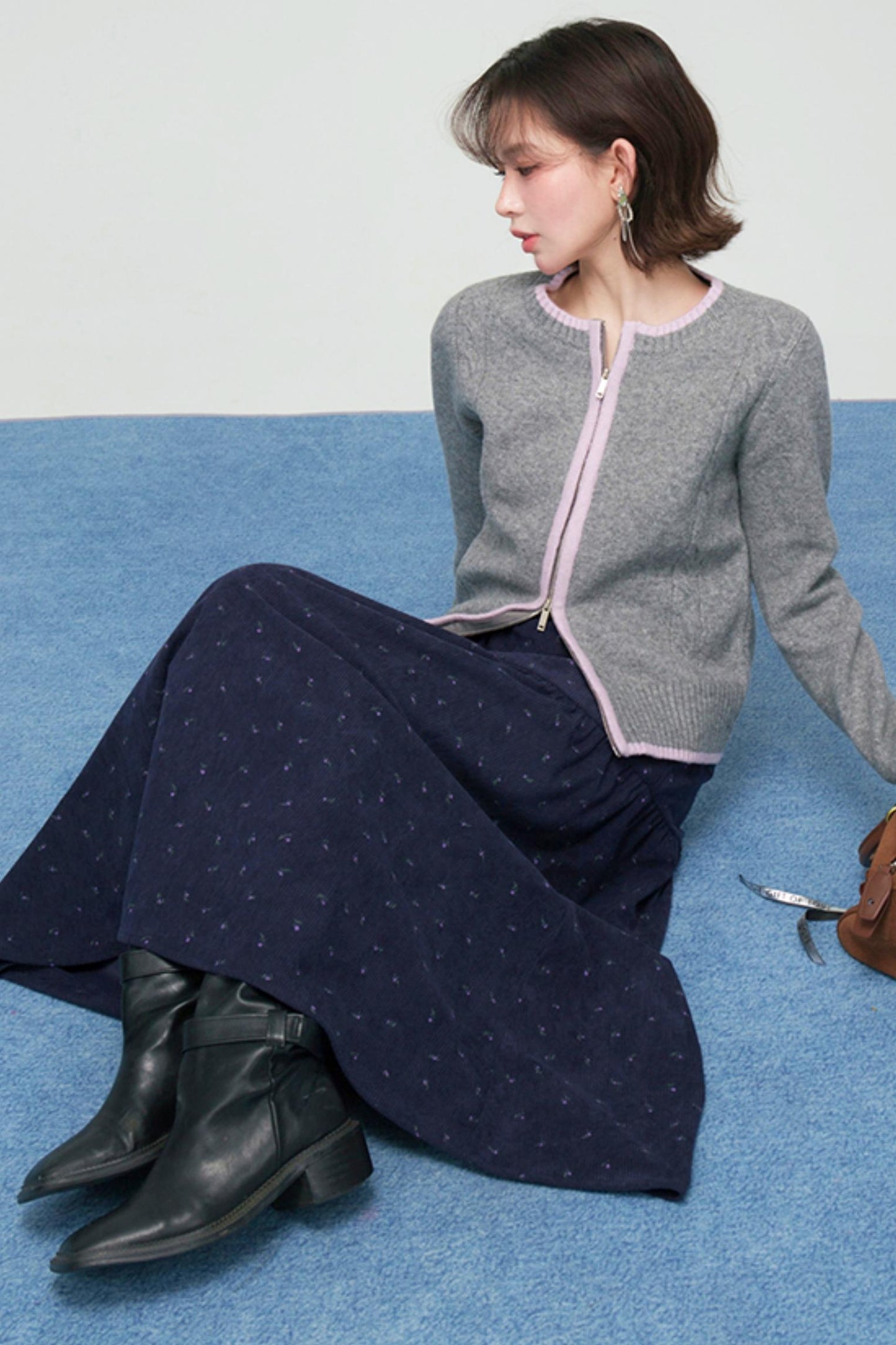 コーデュロイフローラルティアードスカート