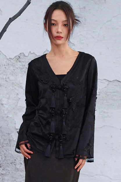 Sheer Satin Chinese-Style Jacket