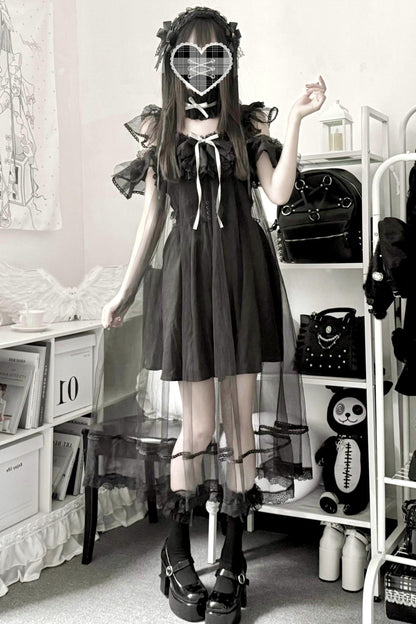 [Vorbestellartikel] Transparentes Trägertop + Schleier im Gothic-Doll-Stil