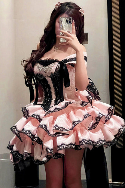 [Pre-order Item] Romantic Lace Mini Lolita Dress + Ribbon Train