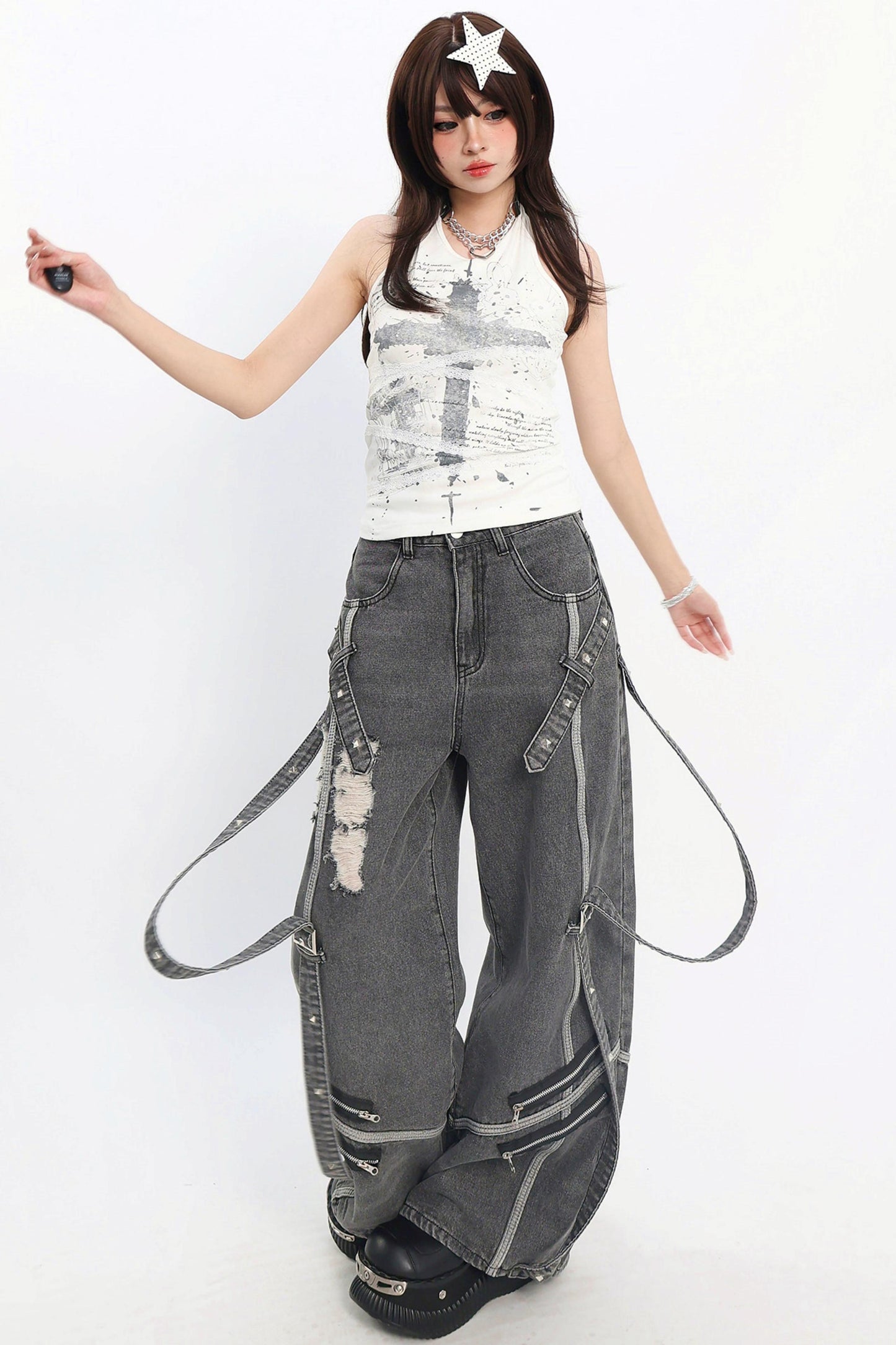 Decadent Punk Strap Denim Pants
