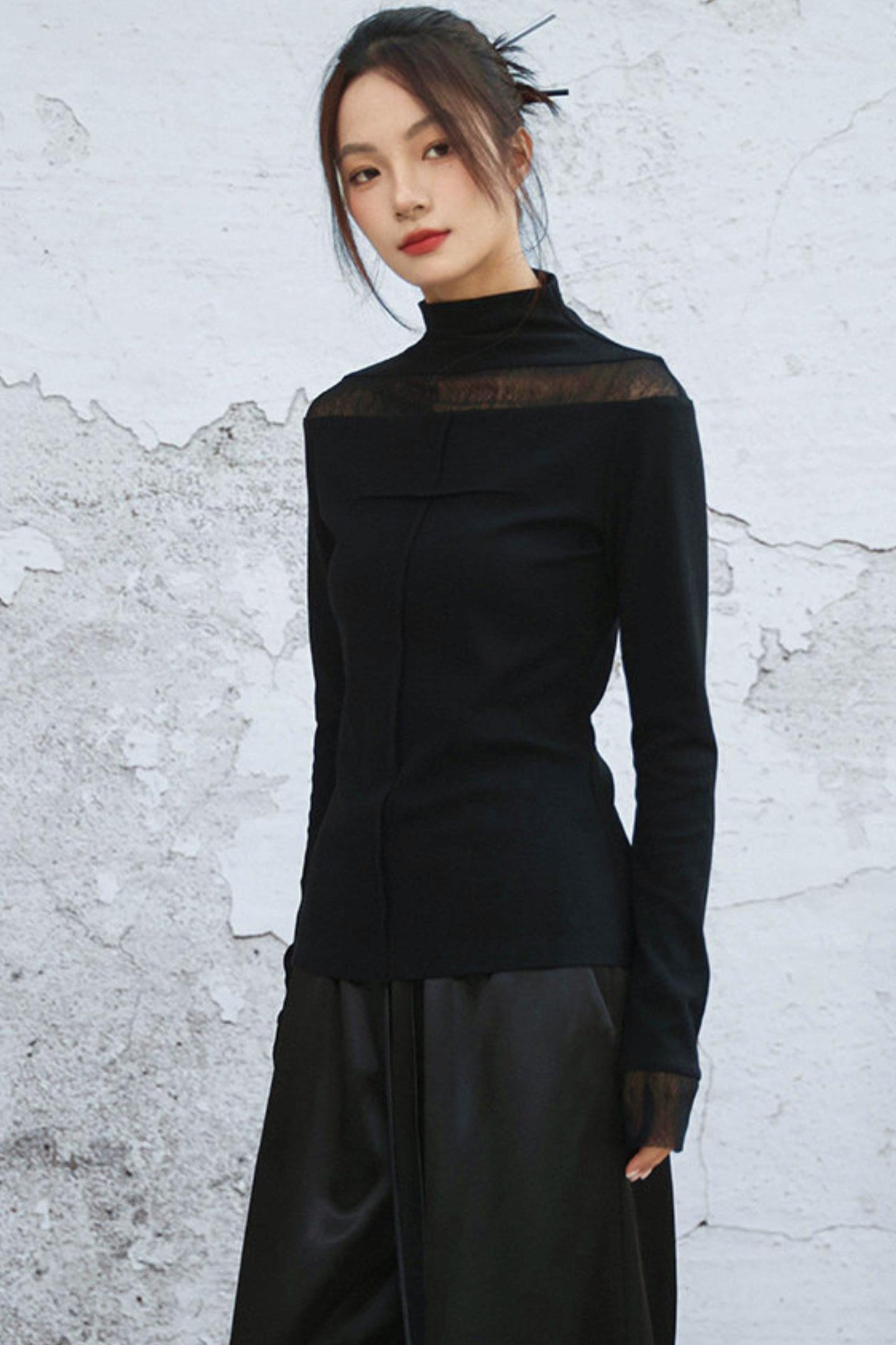 Black wool high neck top