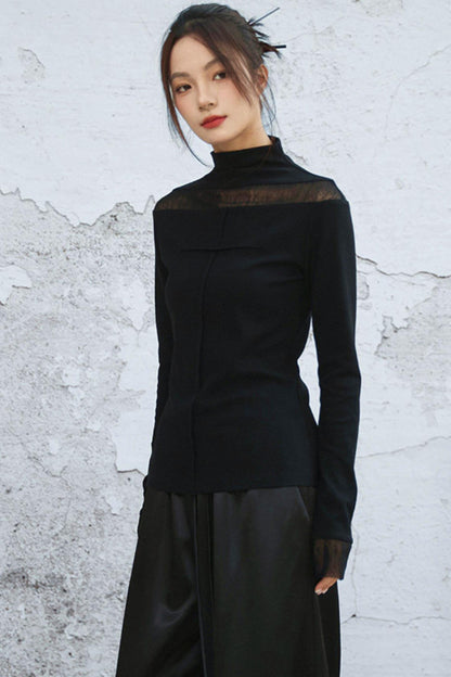 Black wool high neck top