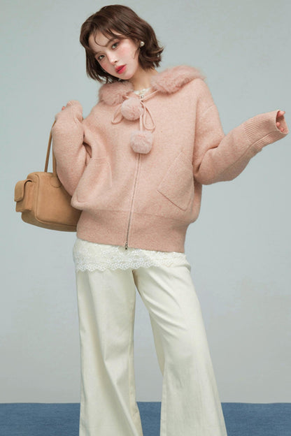 キャラメルファーカラーカーディガン