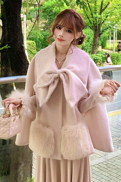 Ribbon Fur Coat + Fur Collar