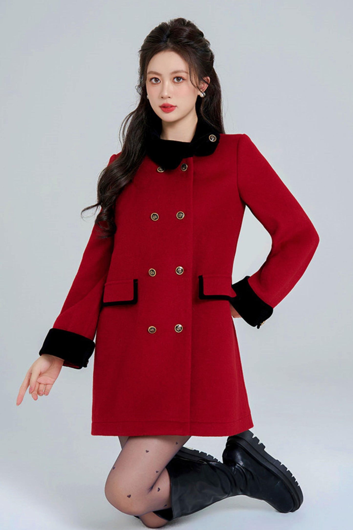 Red Retro Double-Breasted Coat